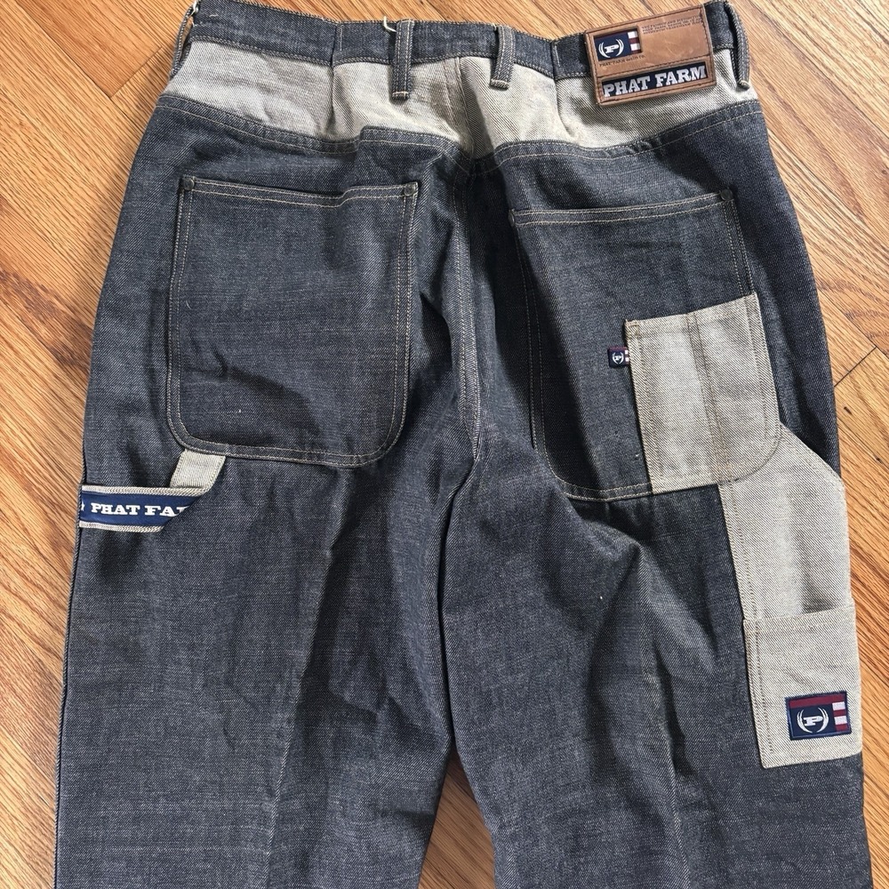Vintage Phat Farm Black Carpenter Baggy Jeans 36x34 Hip Hop Style Tapered 34x34 - Picture 2 of 10